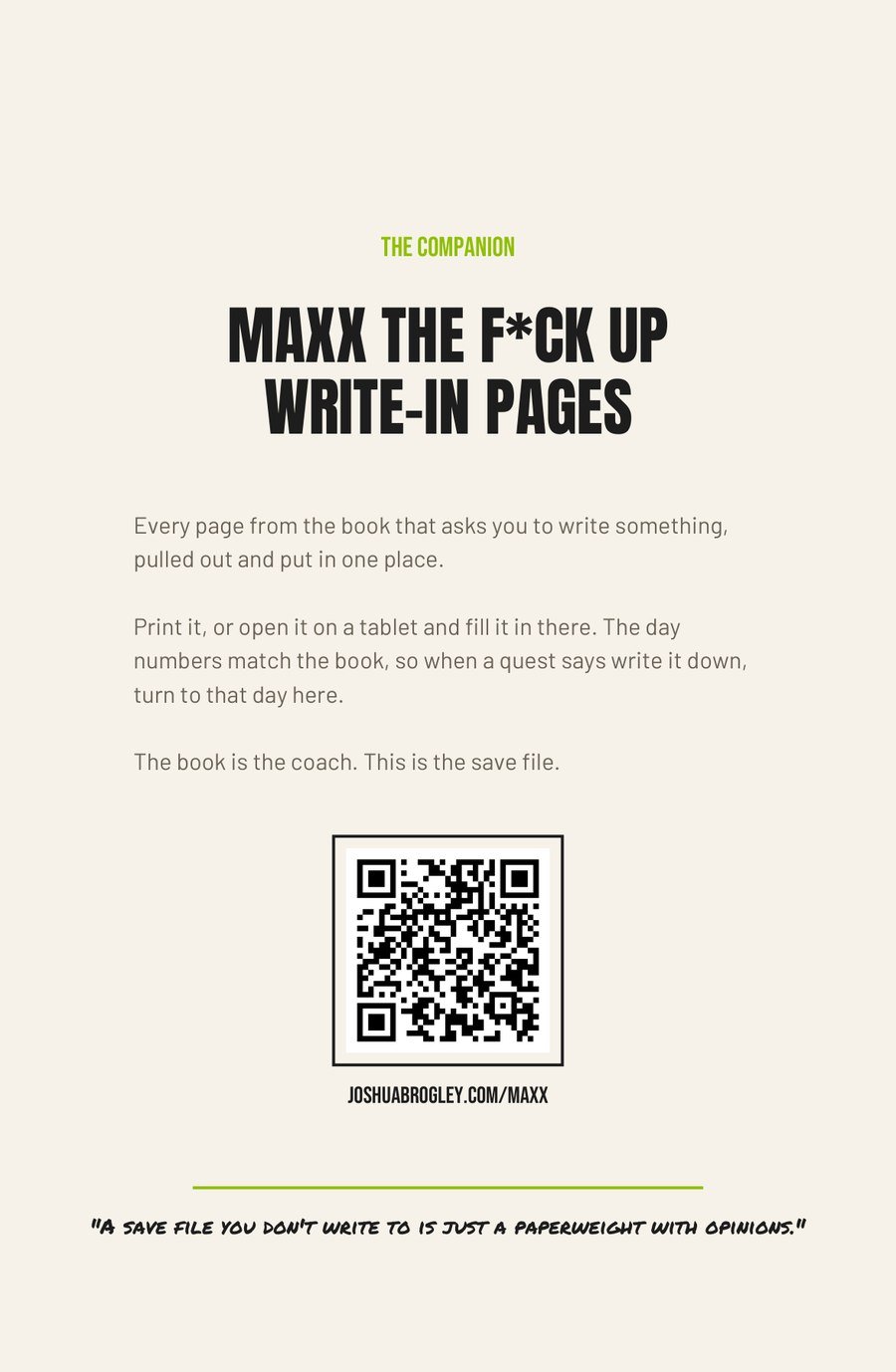 MAXX companion journal cover page