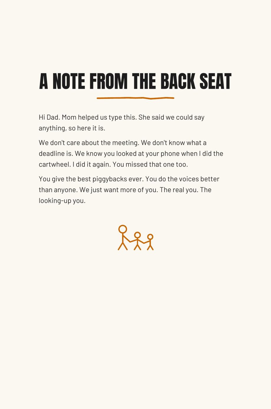 Dad The F*ck Up: A Note From The Back Seat, the opening letter typed by the kids with Mom's help