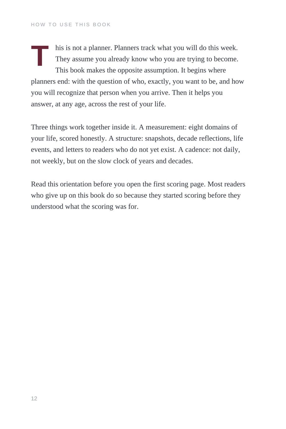 Lifetime Blueprint: the How to Use This Book page, explaining why it is not a planner