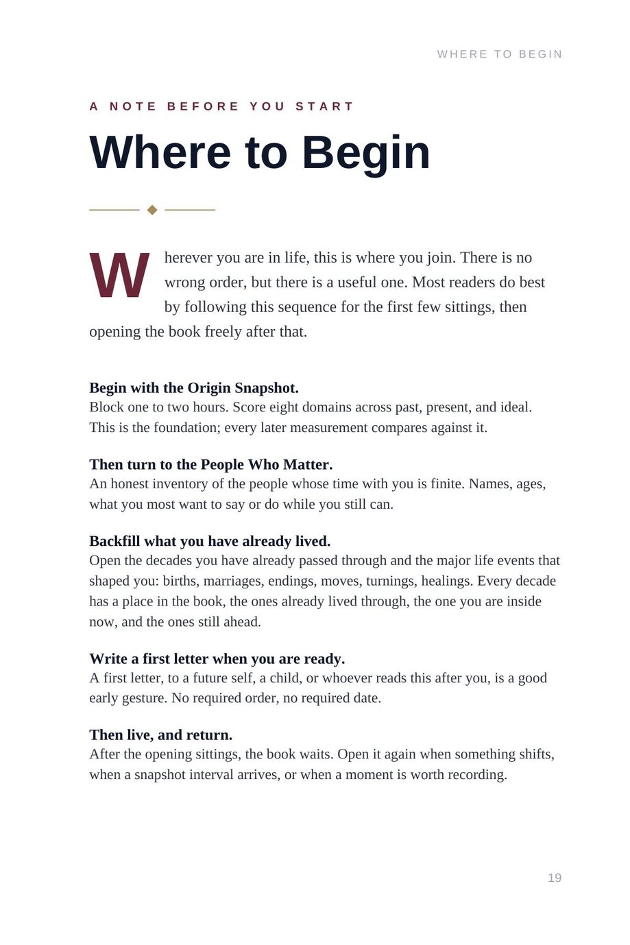 Lifetime Blueprint: the Where to Begin page, wherever you are in life, this is where you join