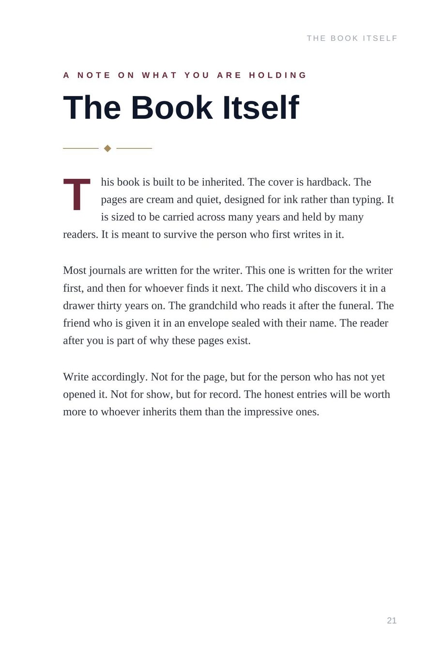 Lifetime Blueprint: The Book Itself, a page on the hardcover being built to be inherited