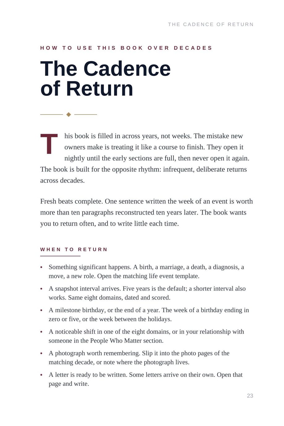 Lifetime Blueprint: The Cadence of Return, on how often to come back to the book across decades