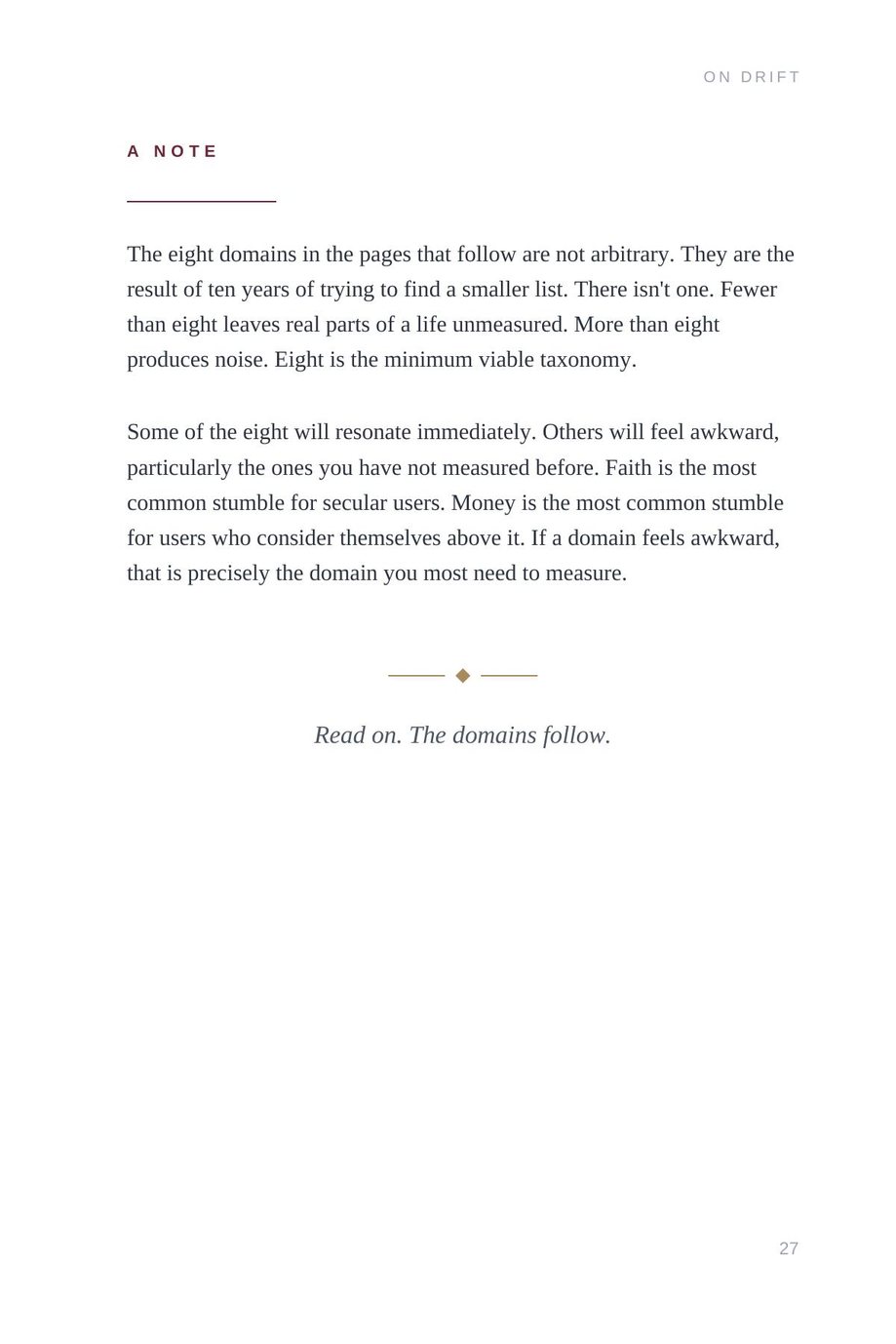 Lifetime Blueprint: the note on why eight domains, the minimum viable taxonomy of a life
