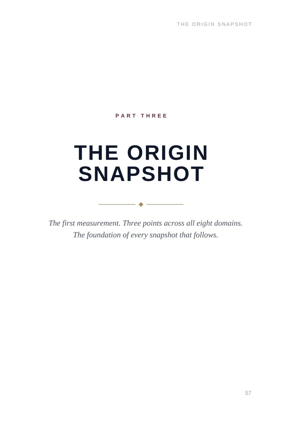Lifetime Blueprint: the Origin Snapshot part divider, the first measurement, three points across all eight domains