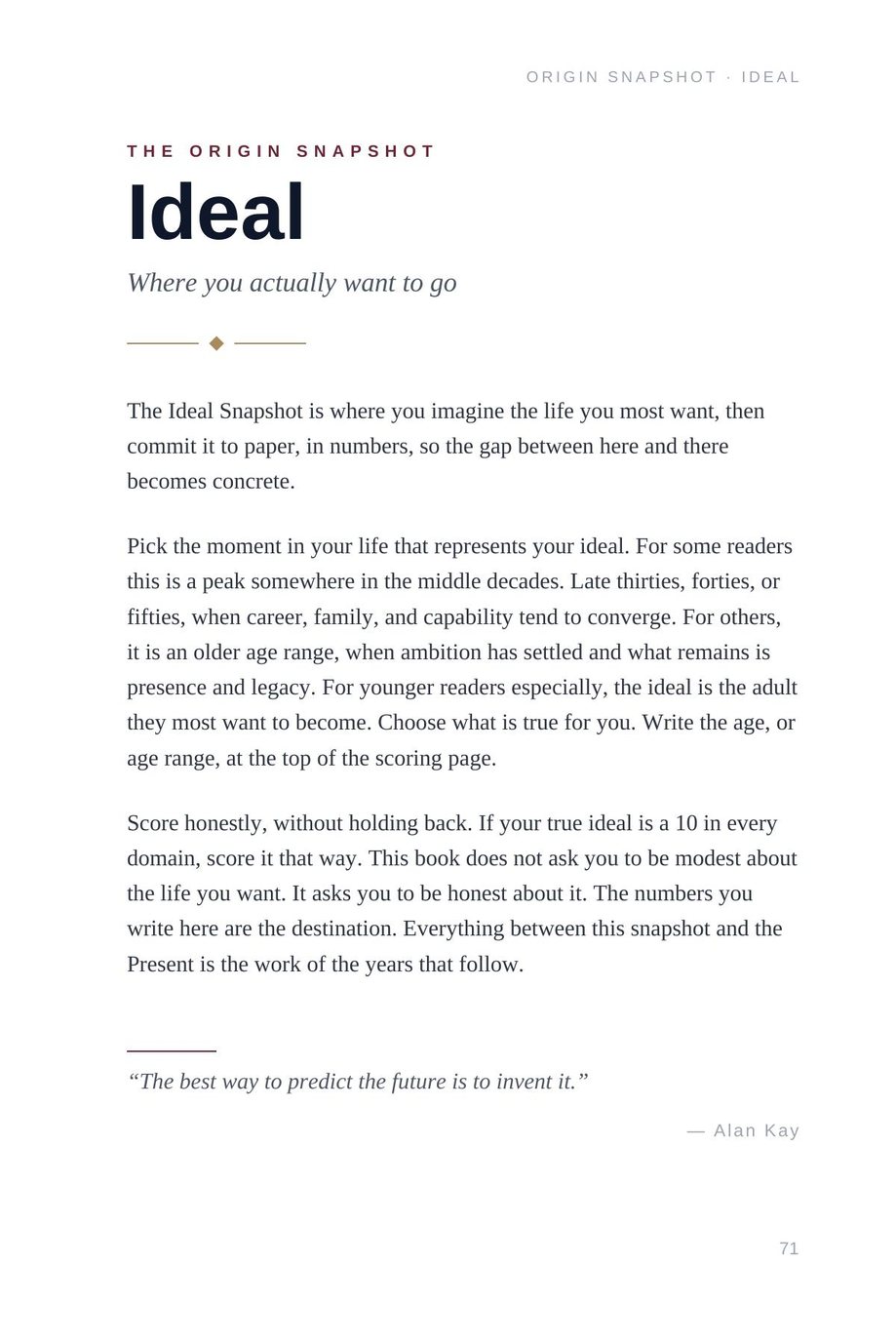 Lifetime Blueprint: the Ideal snapshot, defining where you actually want each domain to go