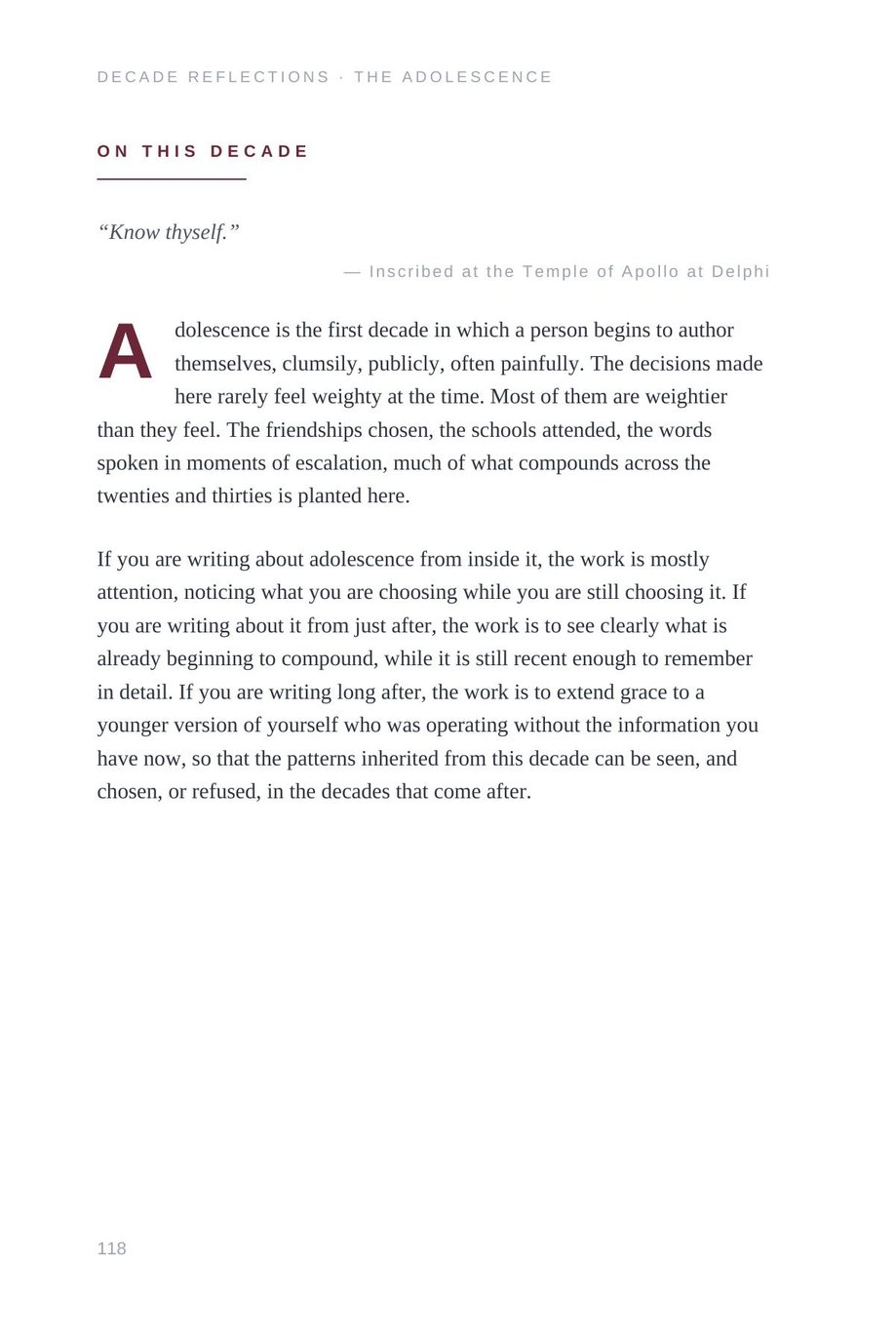 Lifetime Blueprint: the Adolescence chapter essay, the first decade in which a person begins to author themselves