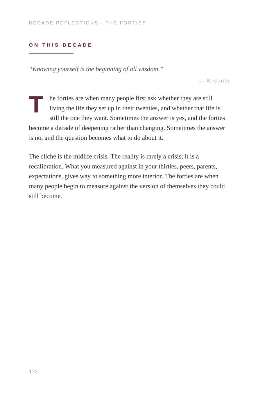 Lifetime Blueprint: the Forties decade reflection page, on the decade when people first ask whether they are living the life they set up