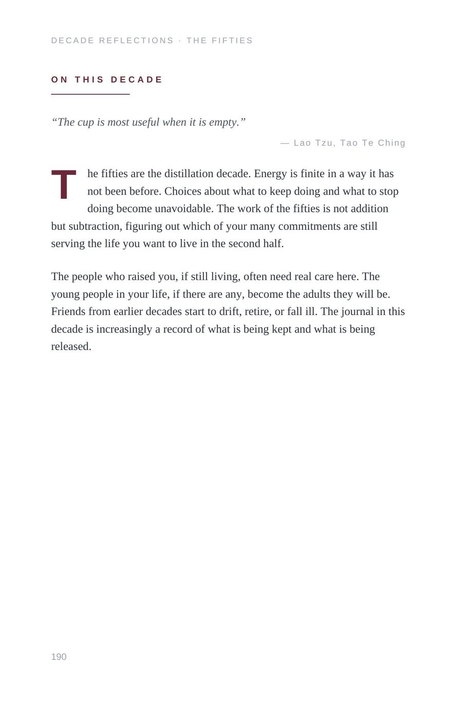 Lifetime Blueprint: the Fifties chapter essay, the cup is most useful when it is empty