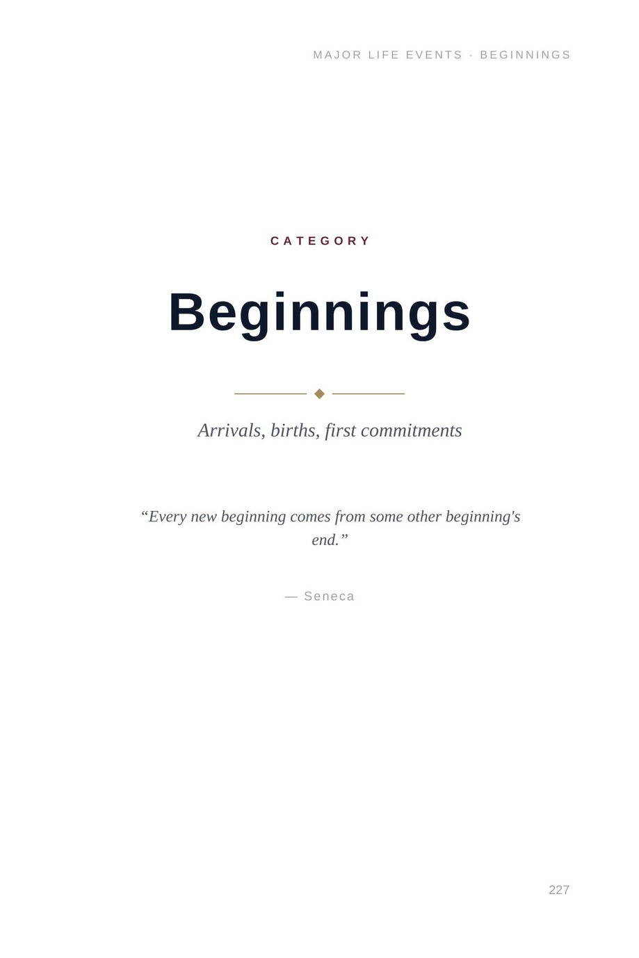 Lifetime Blueprint: the Beginnings category divider