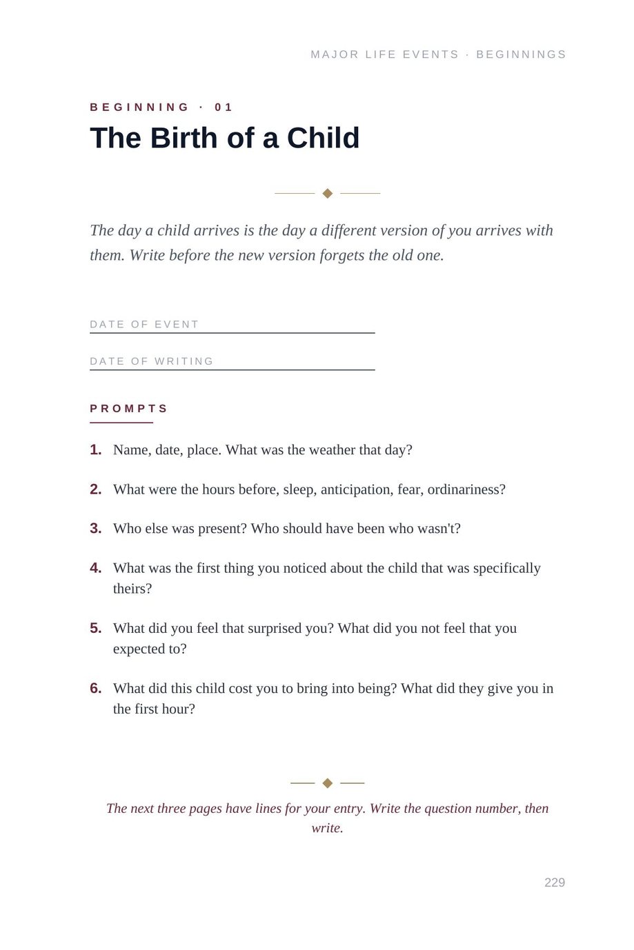 Lifetime Blueprint: the Birth of a Child template prompts