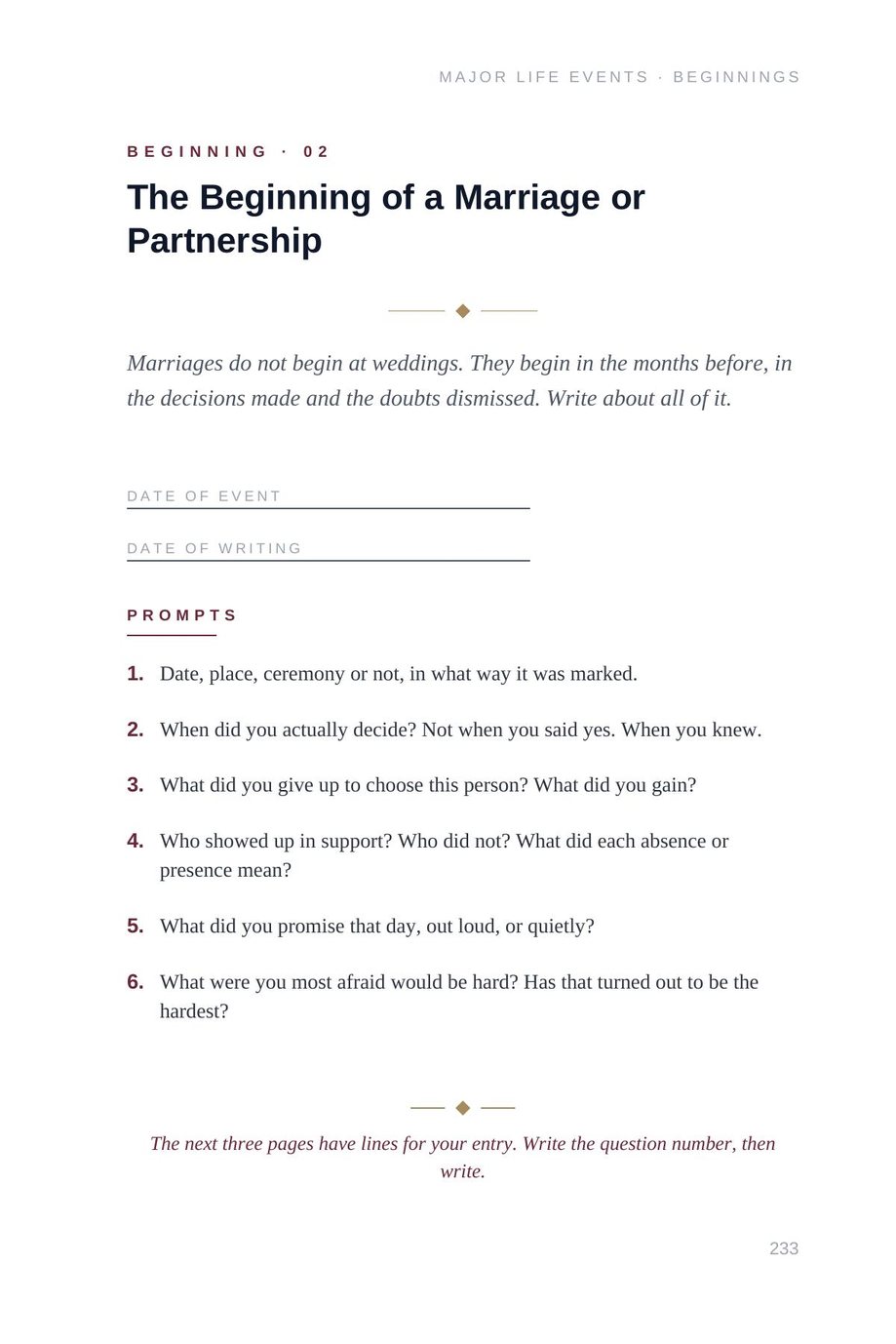 Lifetime Blueprint: the Beginning of a Marriage or Partnership template prompts