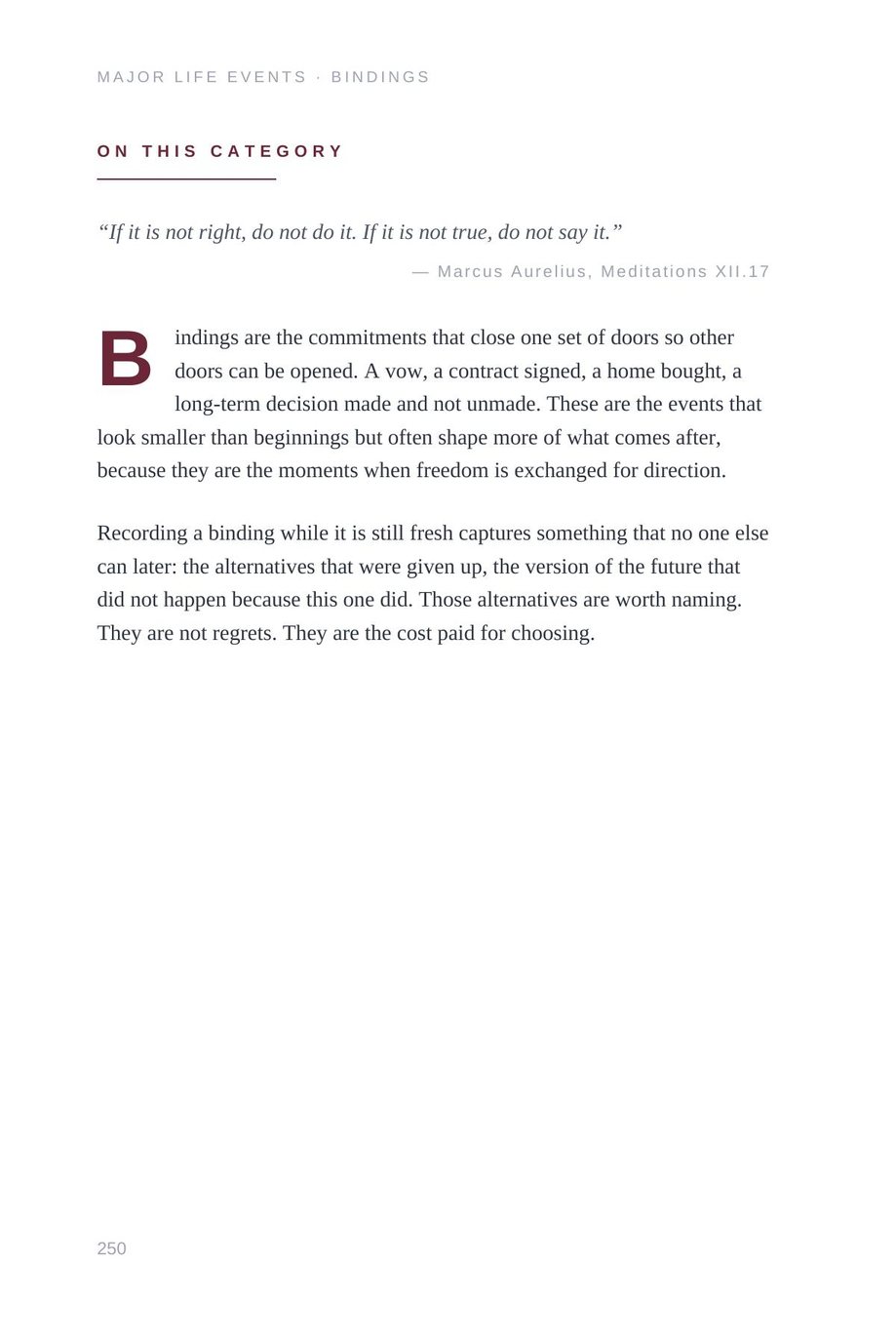 Lifetime Blueprint: the Bindings category page in the major life events section