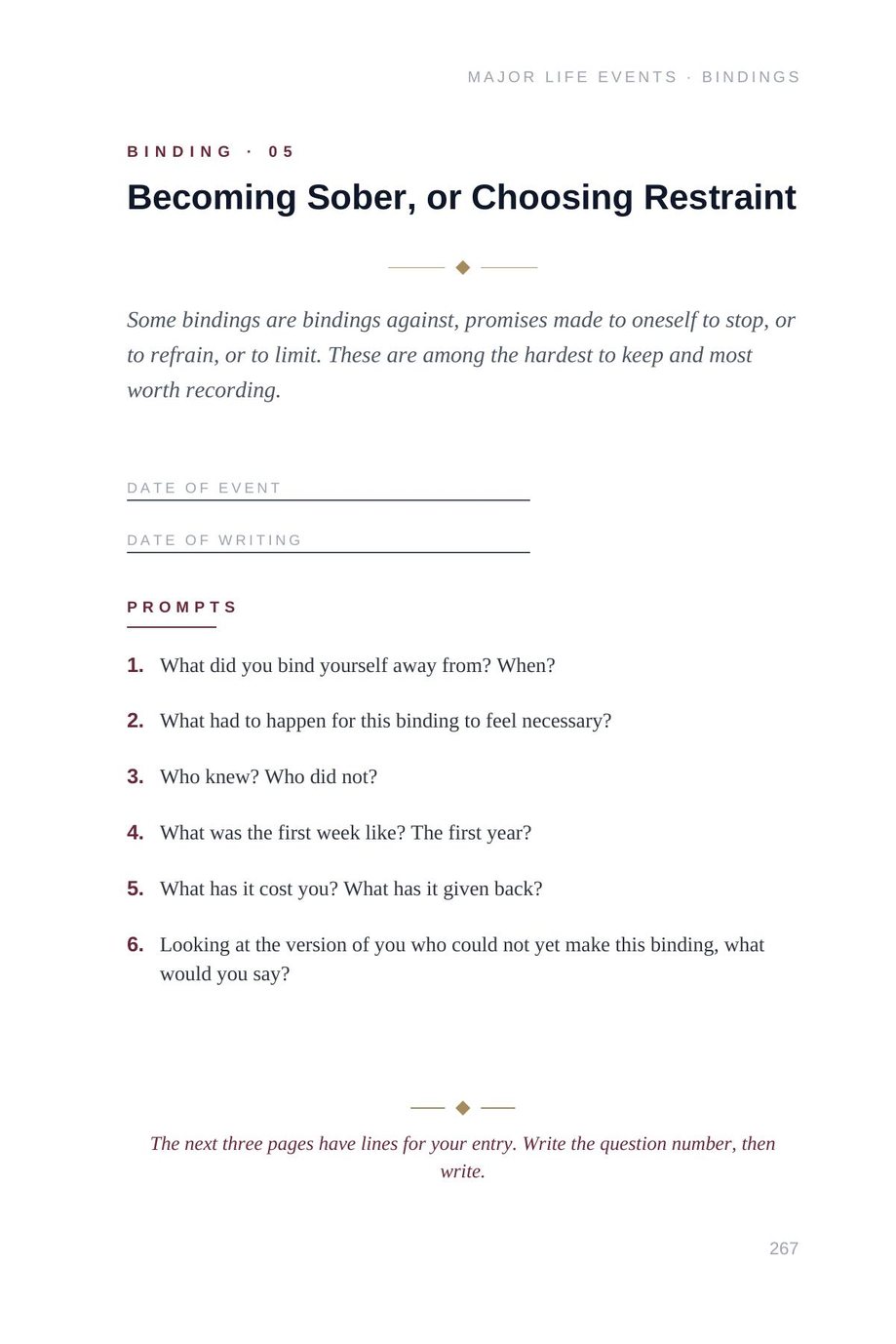 Lifetime Blueprint: the Becoming Sober or Choosing Restraint template prompts
