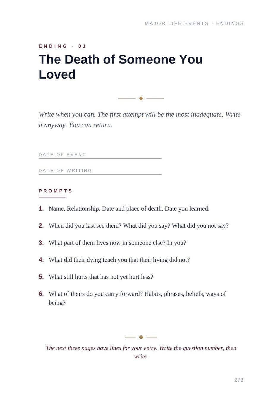 Lifetime Blueprint: the Death of Someone You Loved template, write when you can, the first attempt will be wrong