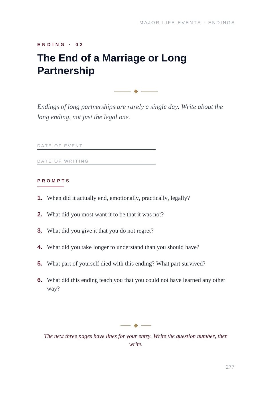 Lifetime Blueprint: the End of a Marriage or Long Partnership template prompts