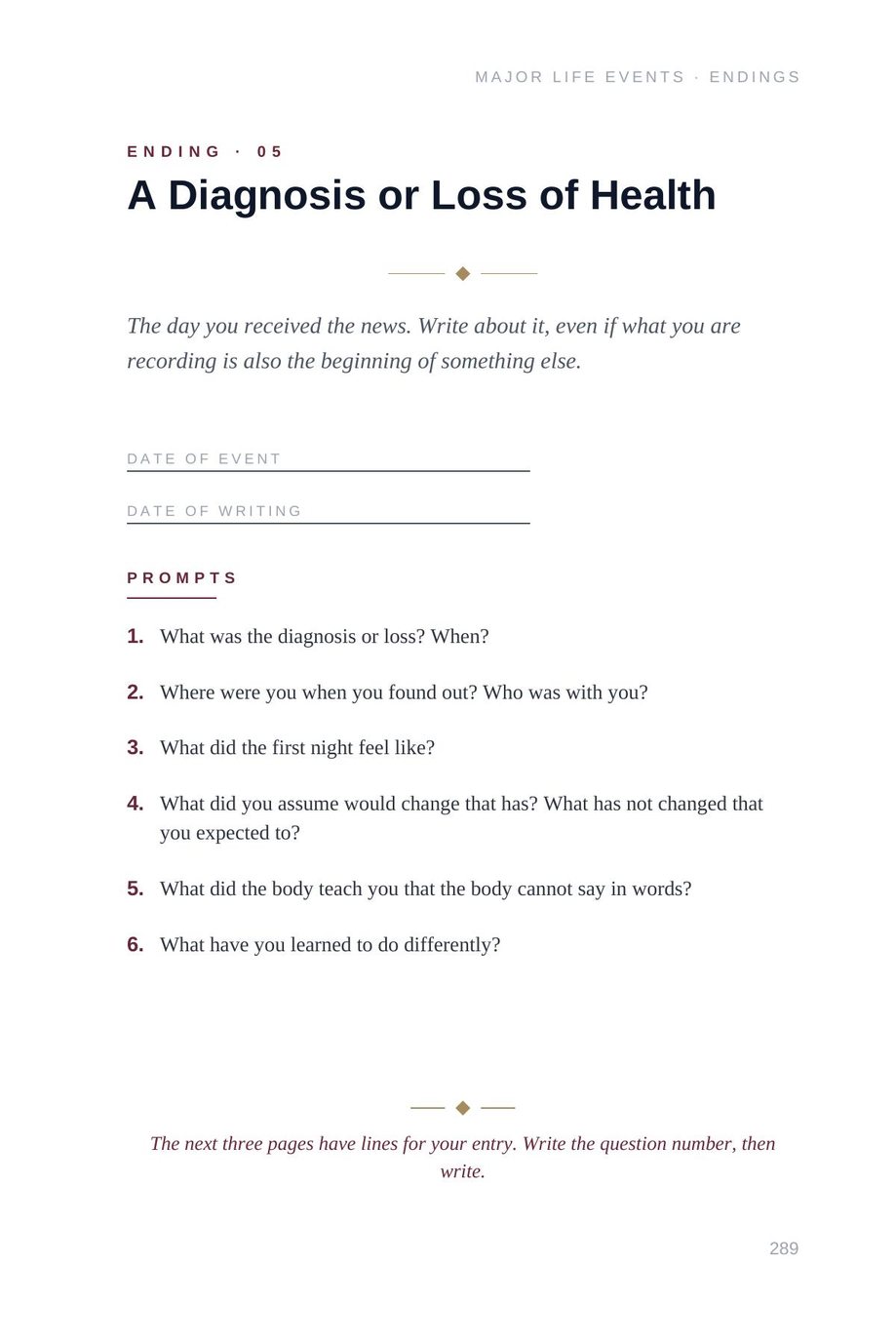 Lifetime Blueprint: the Diagnosis or Loss of Health template prompts