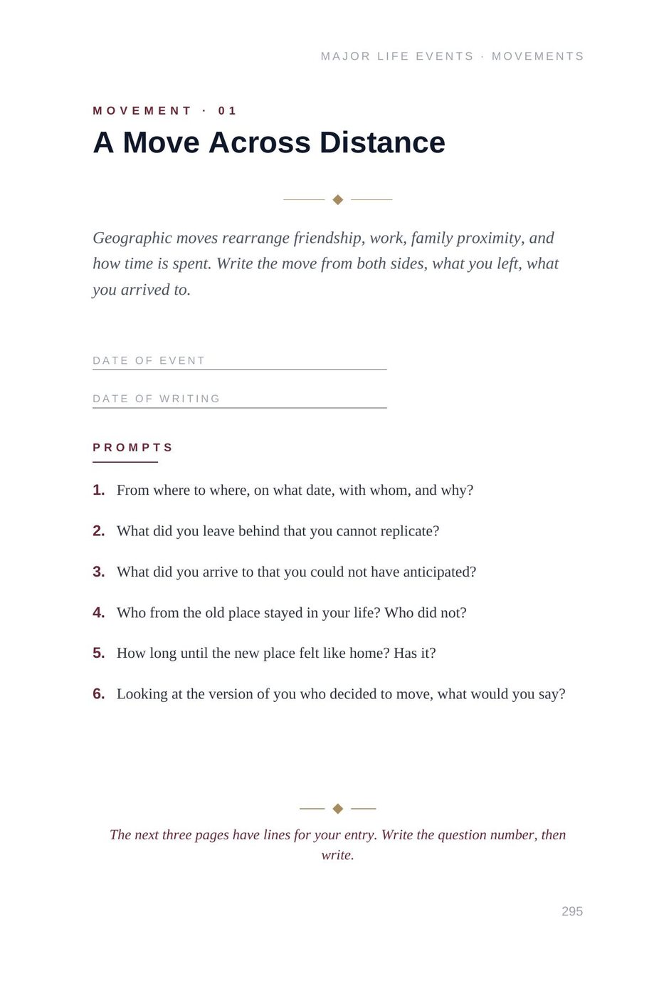 Lifetime Blueprint: the Move Across Distance template prompts