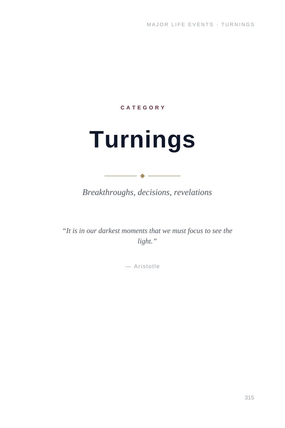 Lifetime Blueprint: the Turnings category divider