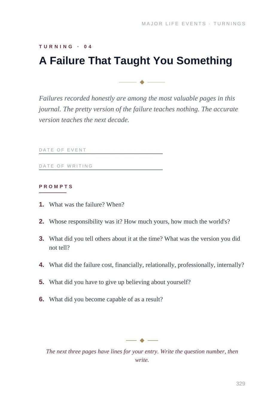 Lifetime Blueprint: the Failure That Taught You Something template prompts