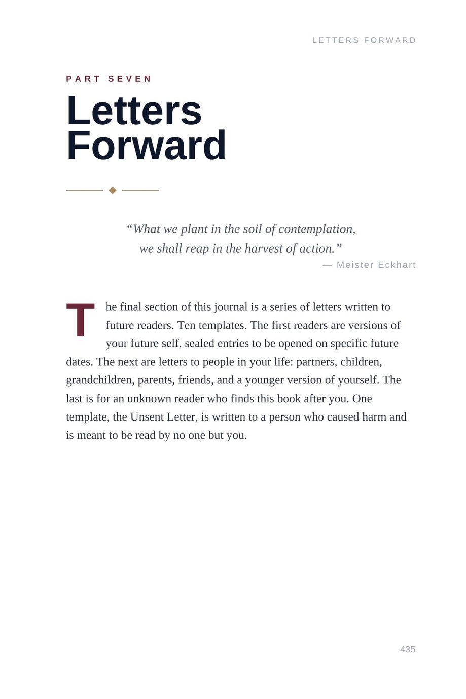 Lifetime Blueprint: the Letters Forward part divider