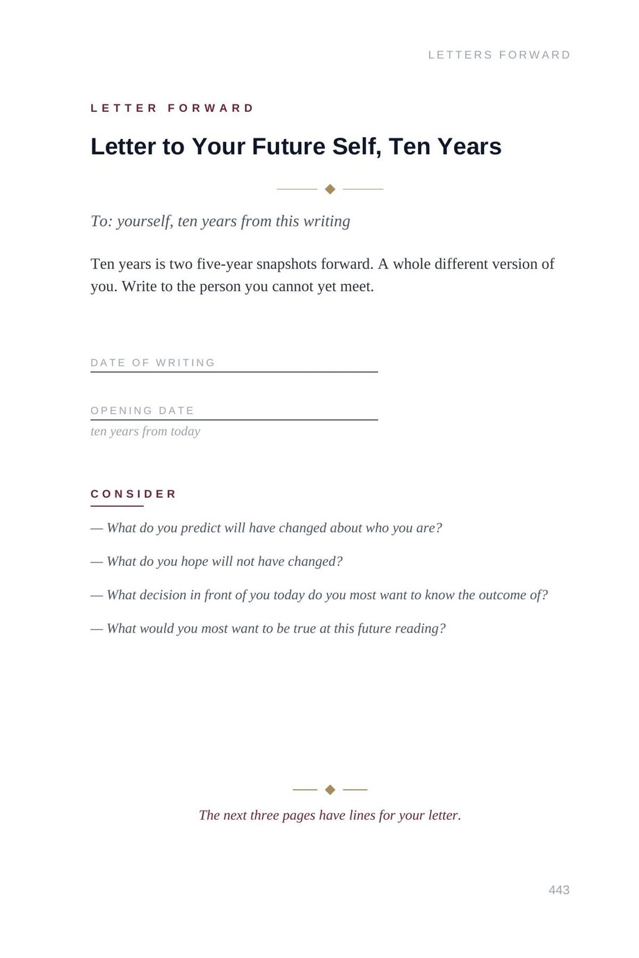Lifetime Blueprint: the Letter to Your Future Self, Ten Years template