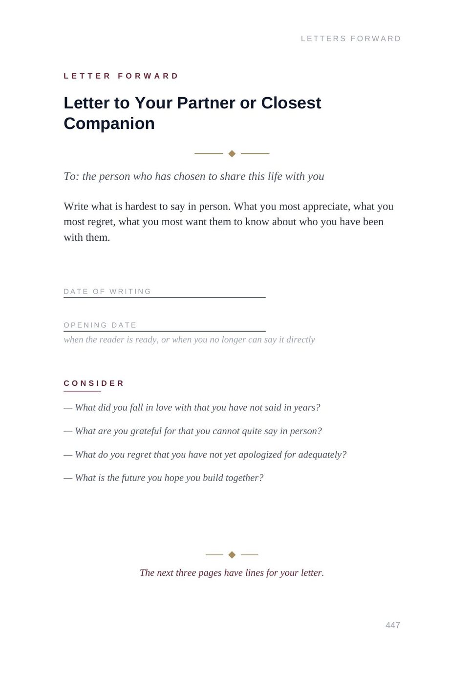 Lifetime Blueprint: the Letter to Your Partner or Closest Companion template