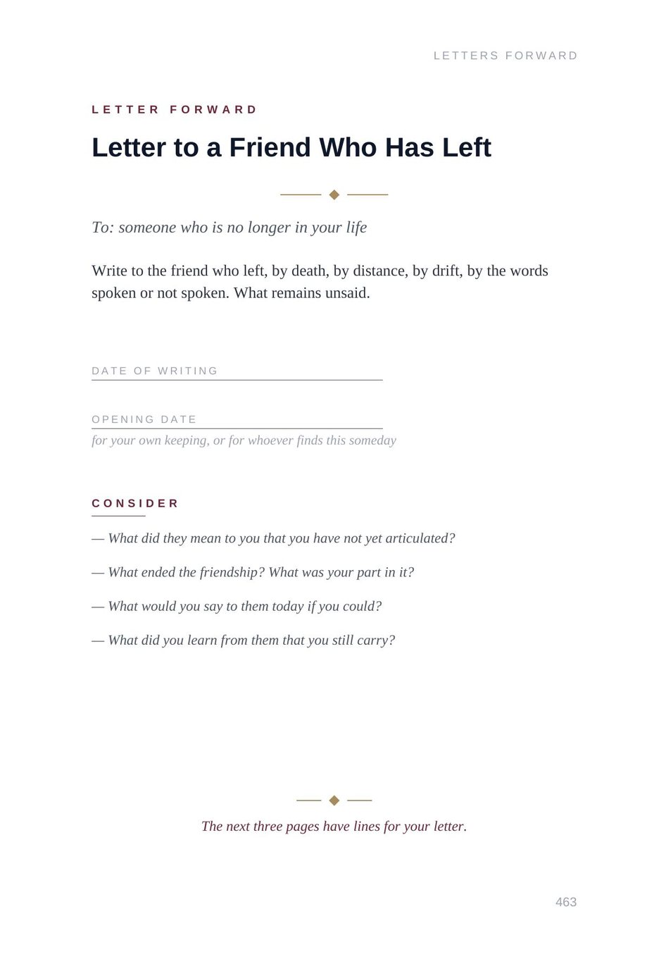 Lifetime Blueprint: the Letter to a Friend Who Has Left template