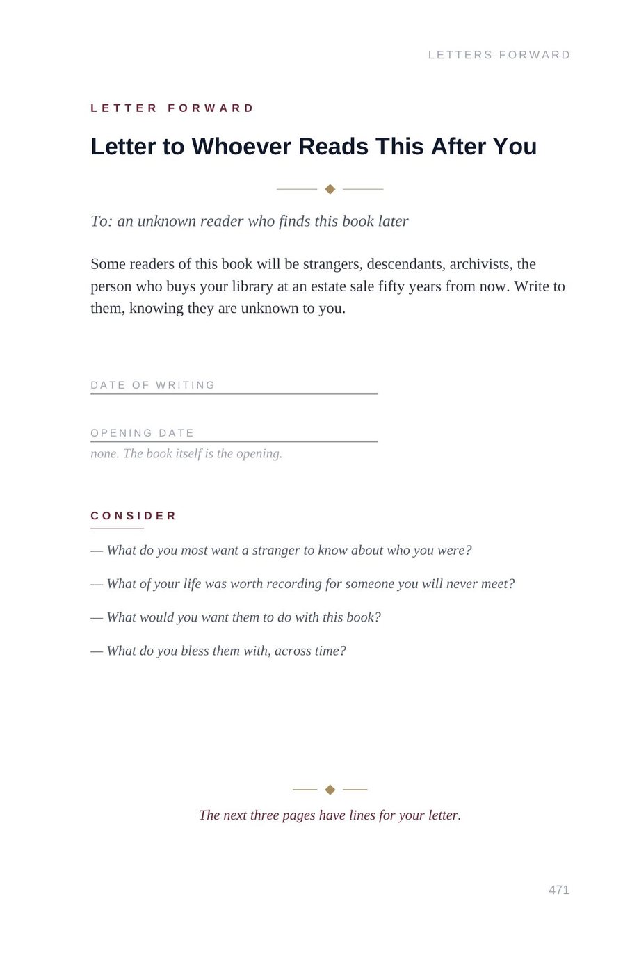 Lifetime Blueprint: the Letter to Whoever Reads This After You template