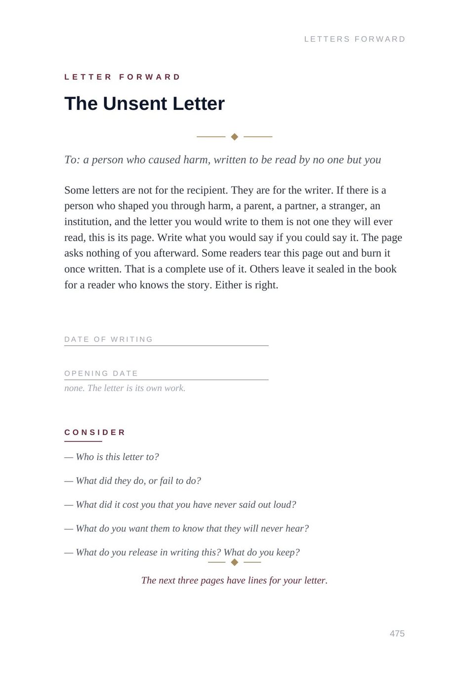 Lifetime Blueprint: the Unsent Letter template, written to be read by no one but you
