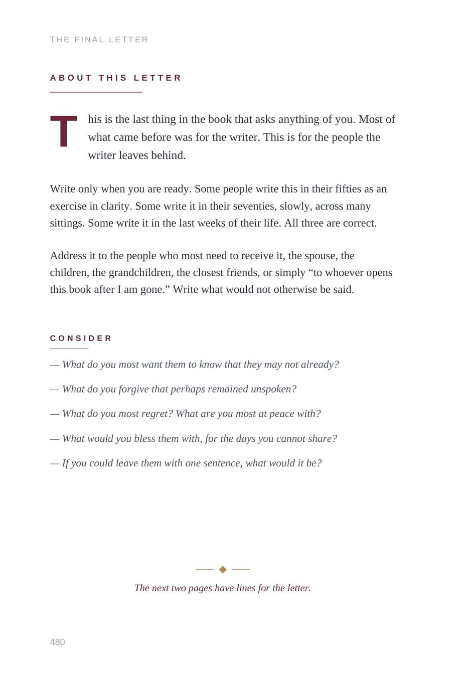 Lifetime Blueprint: The Final Letter, the last thing in the book that asks anything of the writer