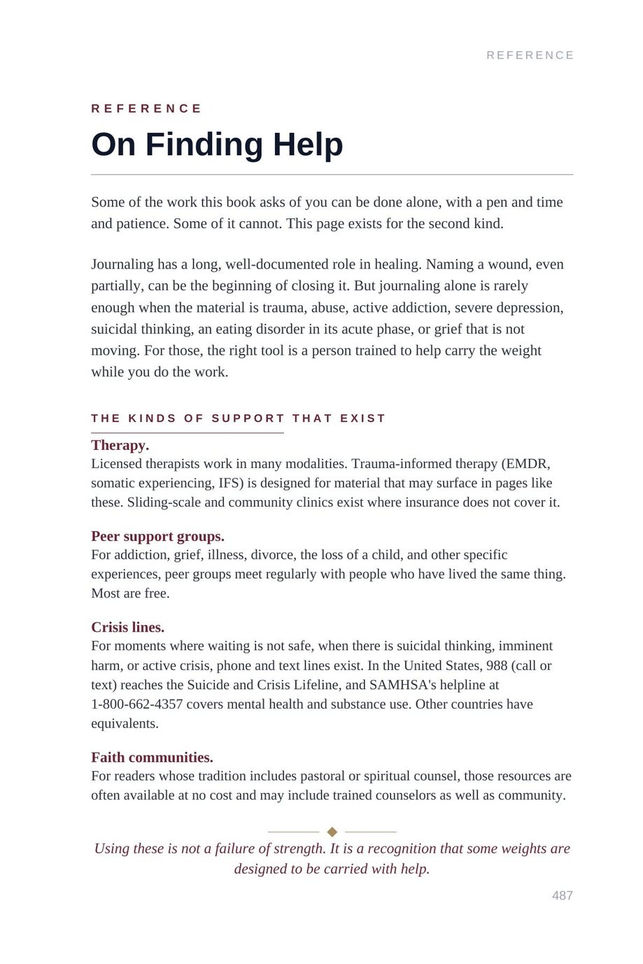 Lifetime Blueprint: the reference page On Finding Help, the kinds of support that exist