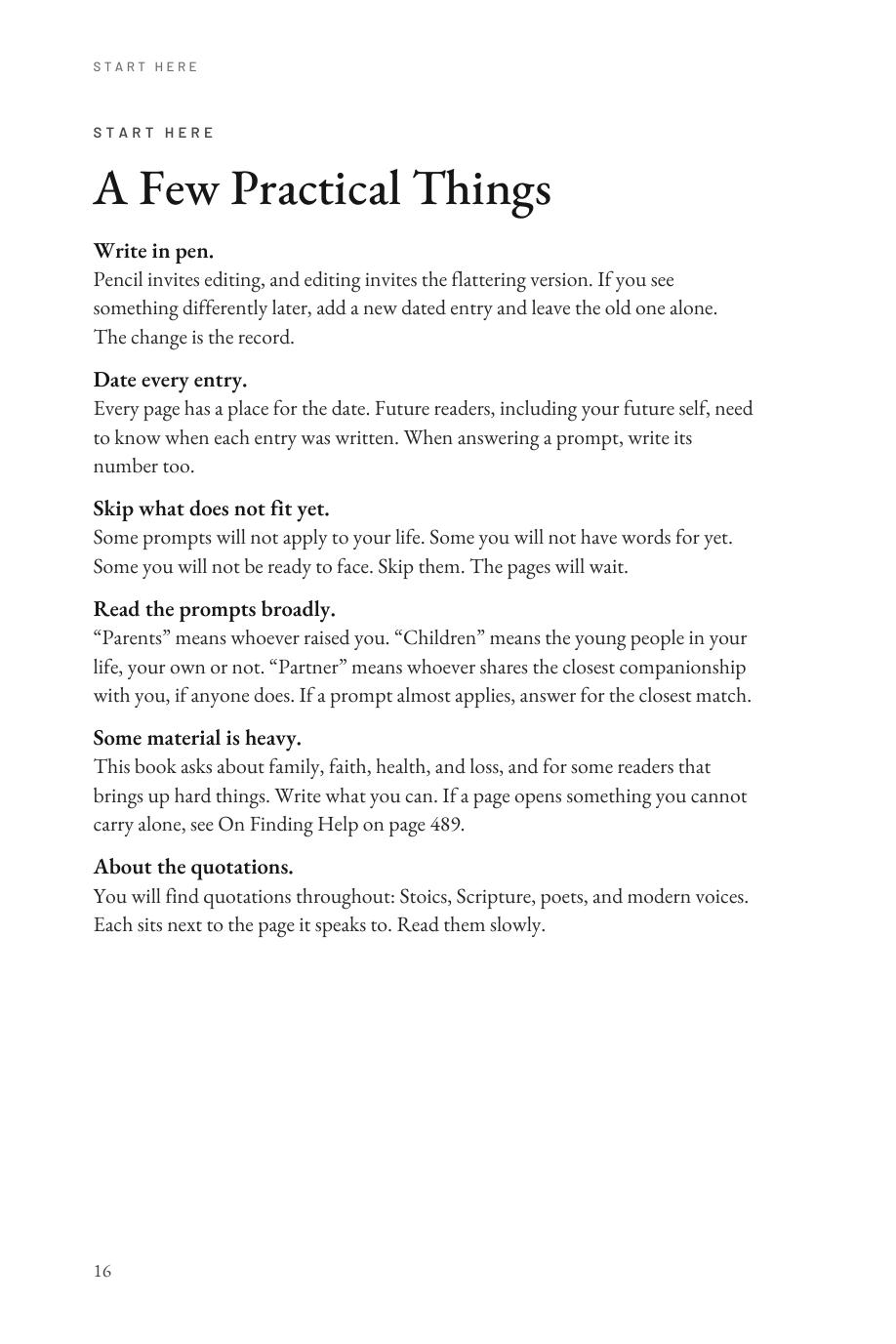 Lifetime Blueprint: A Few Practical Things, write in pen, date every entry, skip what does not fit yet