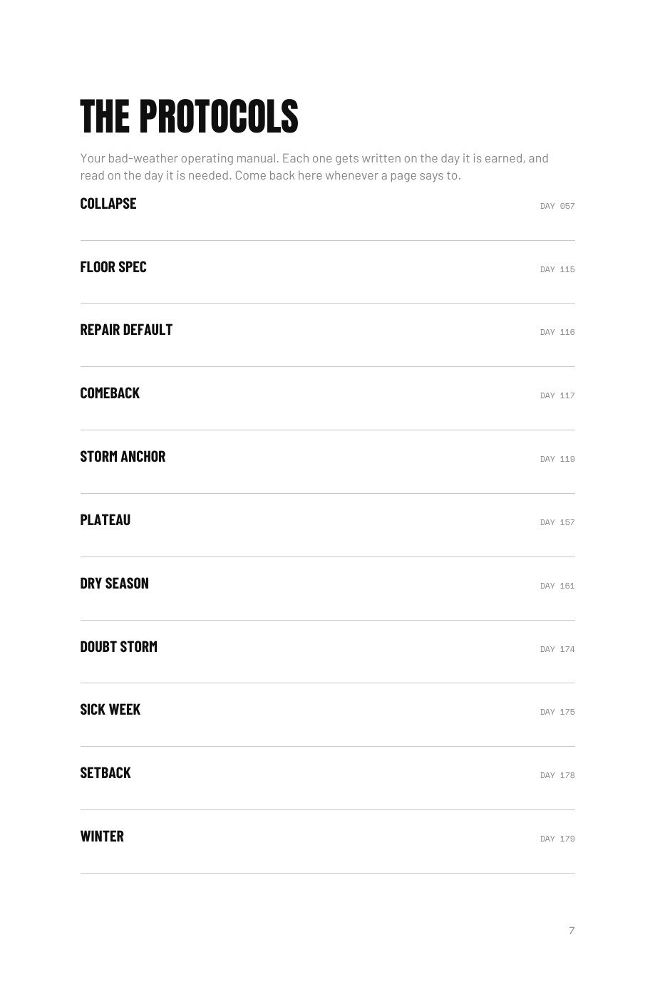 Level The F*ck Up sample page: The Protocols: the bad-weather manual