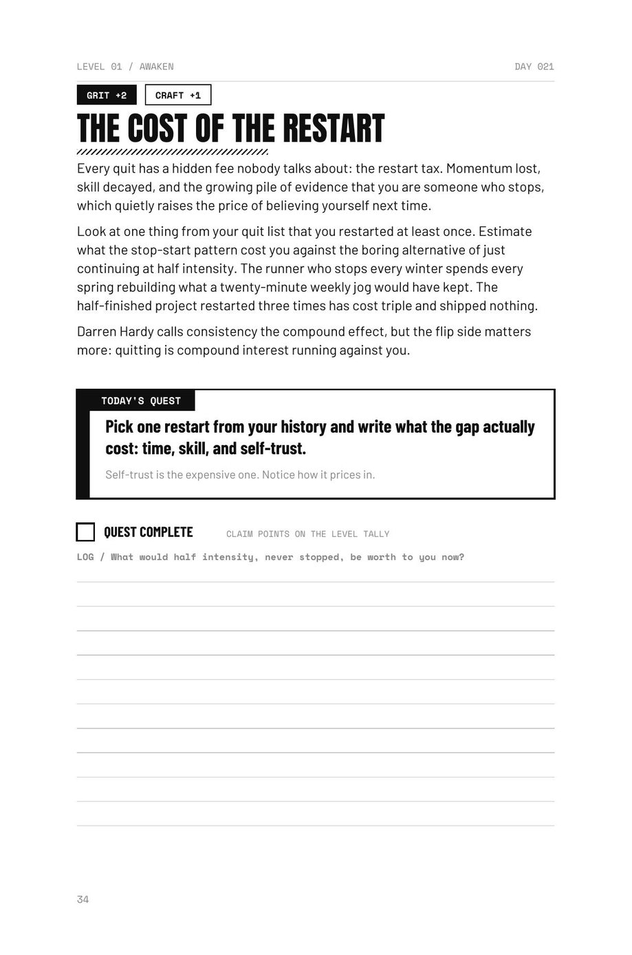 Level The F*ck Up: Day 021, The Cost of the Restart, every quit has a hidden fee