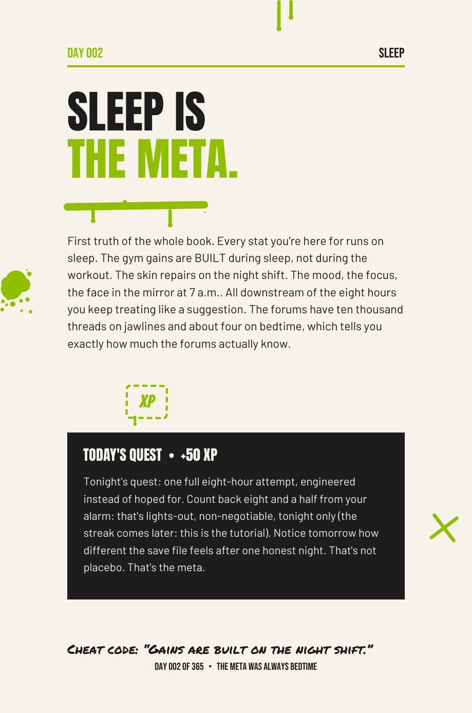Maxx The F*ck Up interior page: Day 30: Mog Check 01, the first level scorecard