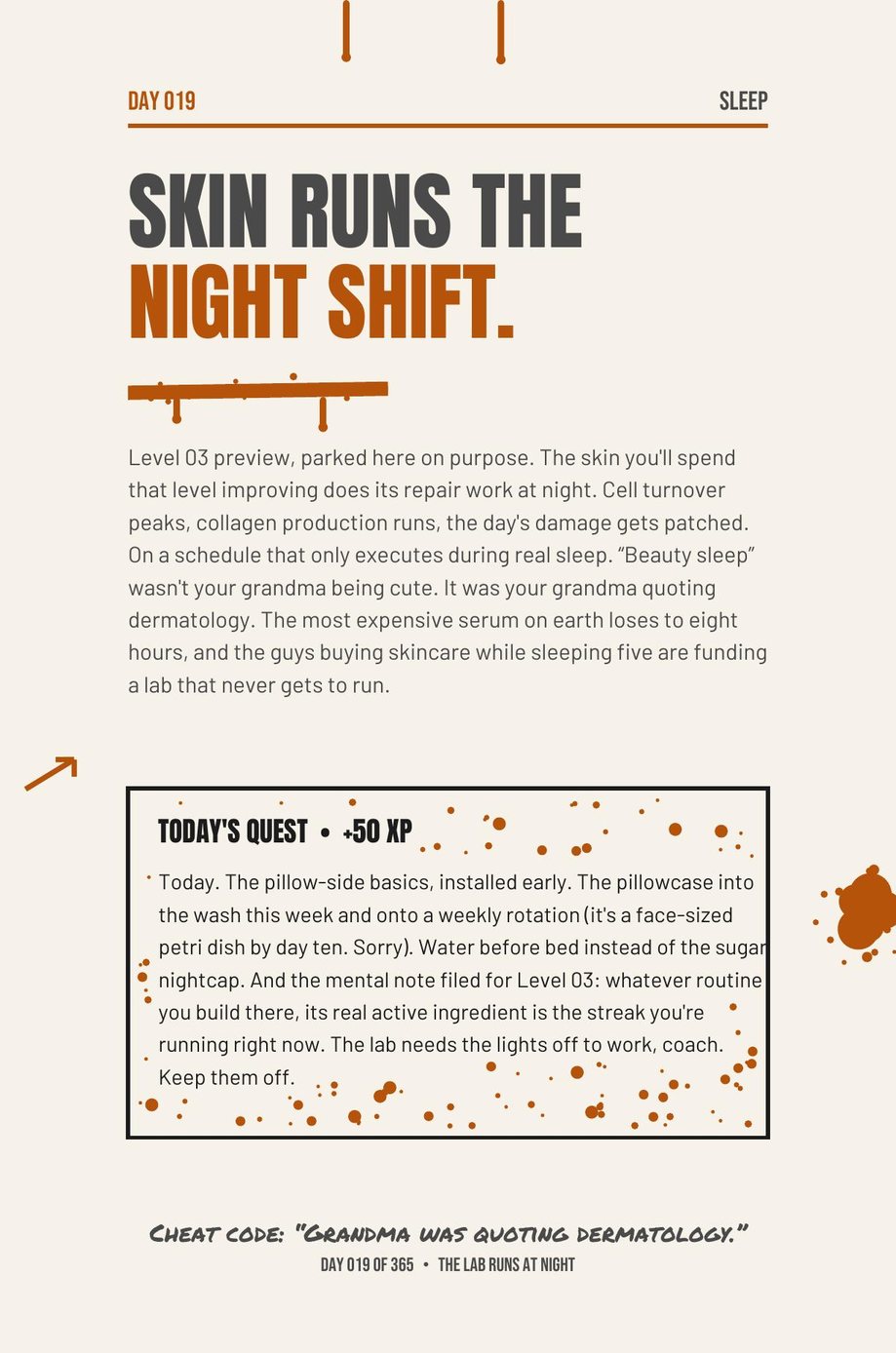 MAXX The F*ck Up: Day 019, Skin Runs the Night Shift, a daily quest covering the basic skin routine