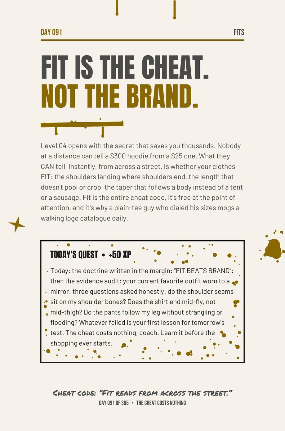 MAXX The F*ck Up: Day 091, Fit Is the Cheat, Not the Brand, opening the level on clothes that fit