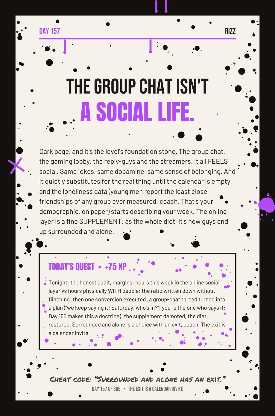 MAXX The F*ck Up: Day 157, The Group Chat Is Not a Social Life, a dark page on what online friendship replaces