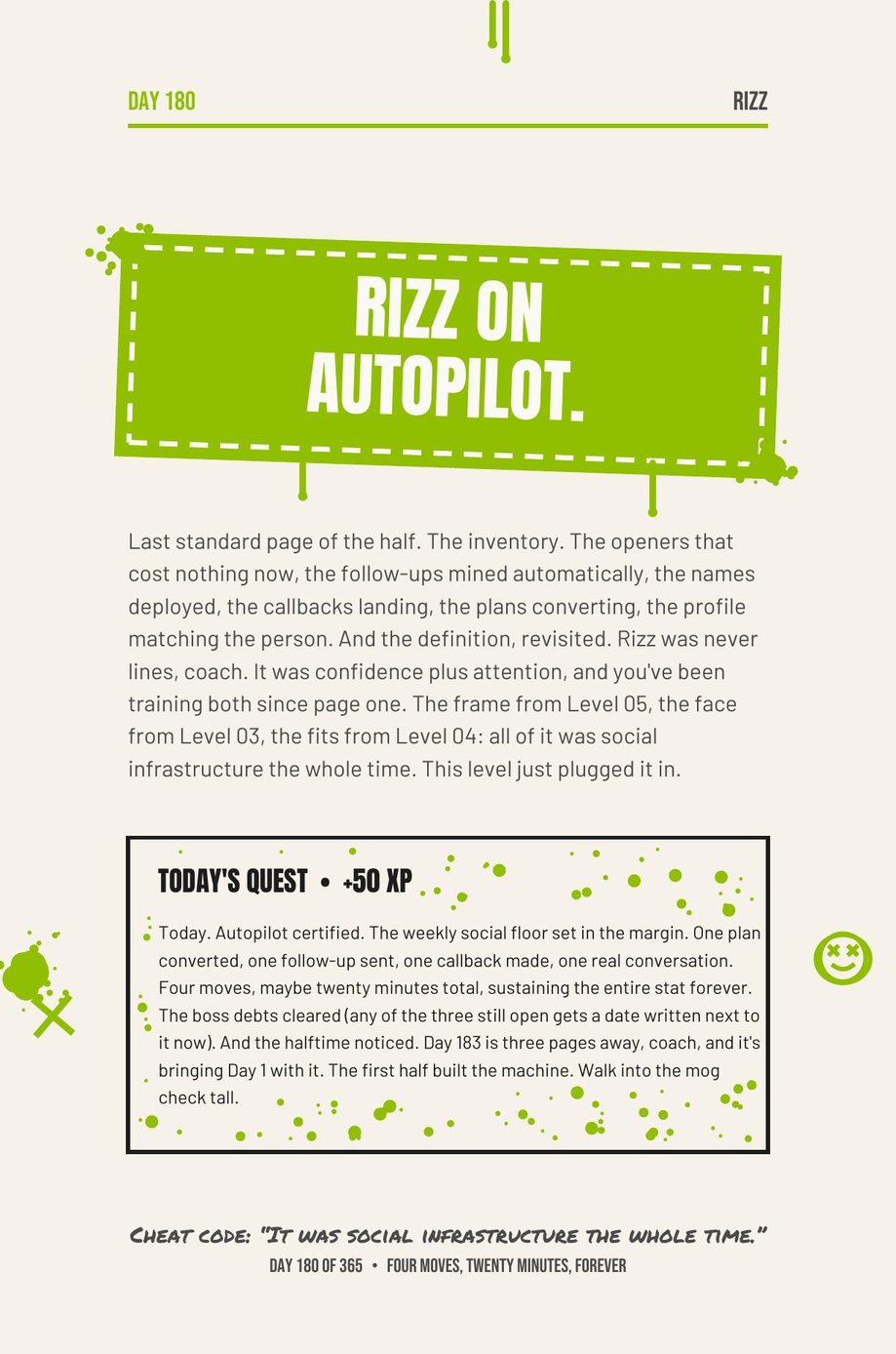 MAXX The F*ck Up: Day 180, Rizz on Autopilot, the inventory page closing out the level on charisma