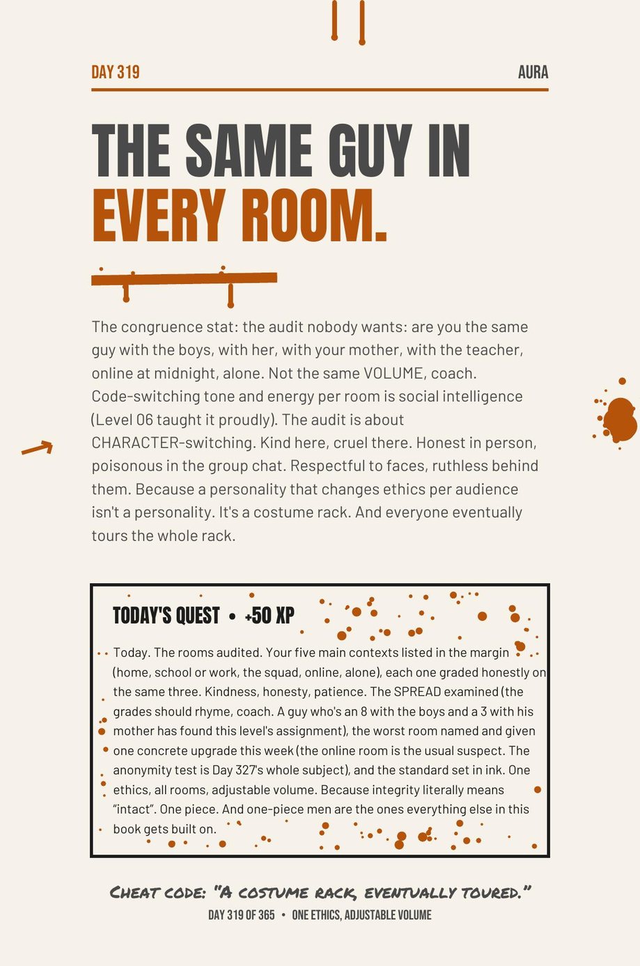 MAXX The F*ck Up: Day 319, The Same Guy in Every Room, a page on congruence as the foundation of presence