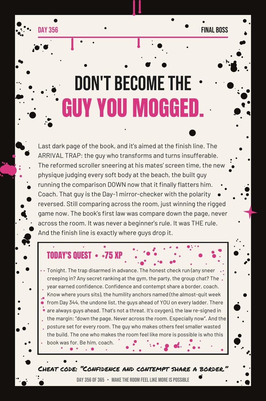 MAXX The F*ck Up: Day 356, Do Not Become the Guy You Mogged, a dark page near the end of the year