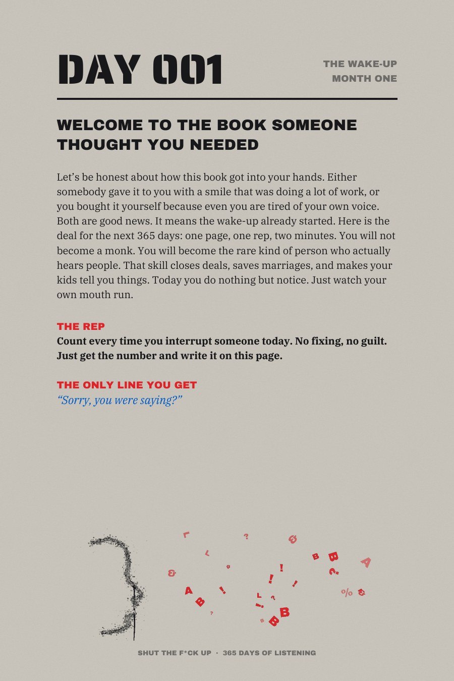 Shut The F*ck Up sample page: Day 001: The Wake-Up