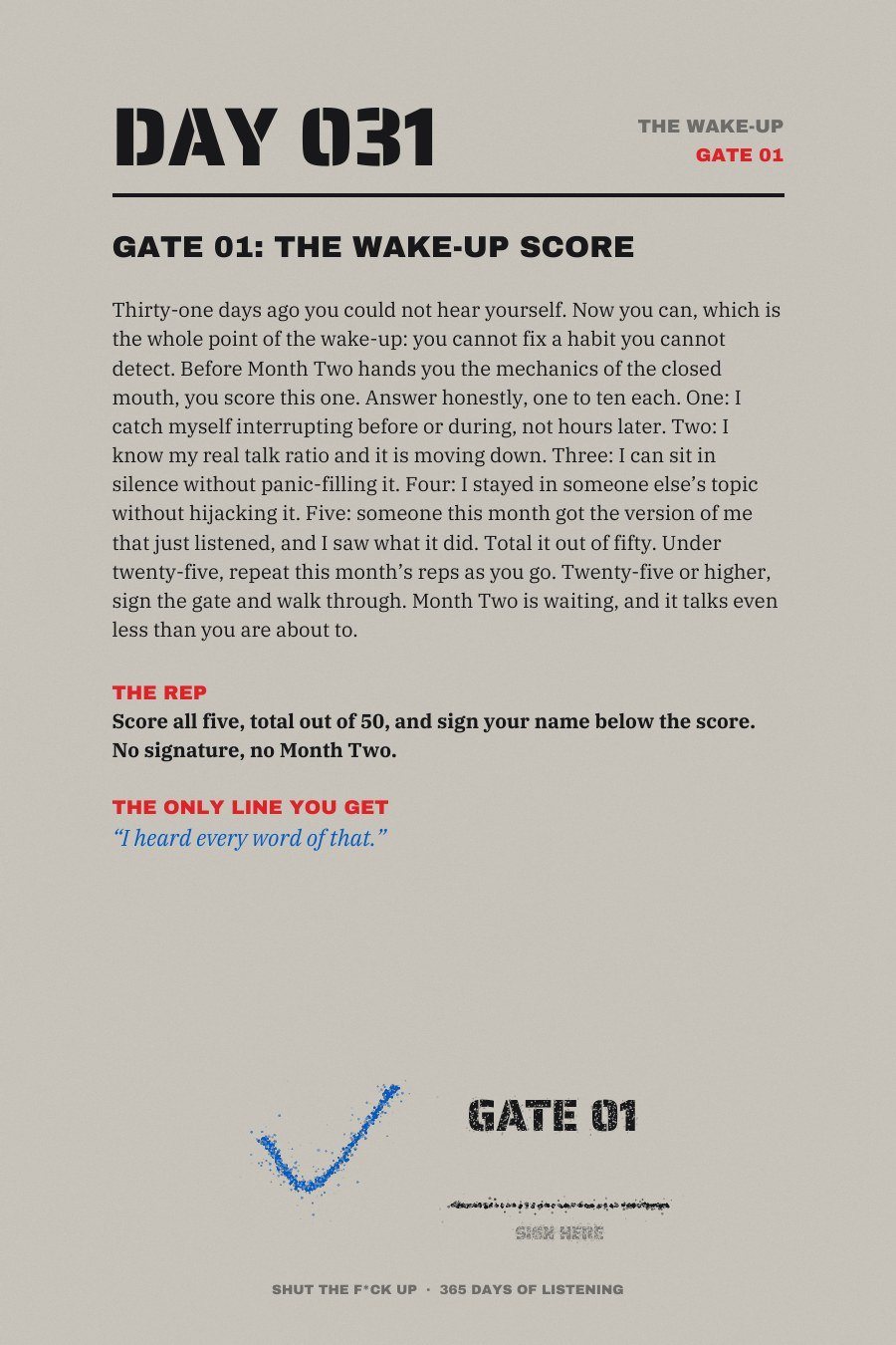 Shut The F*ck Up sample page: A monthly gate page