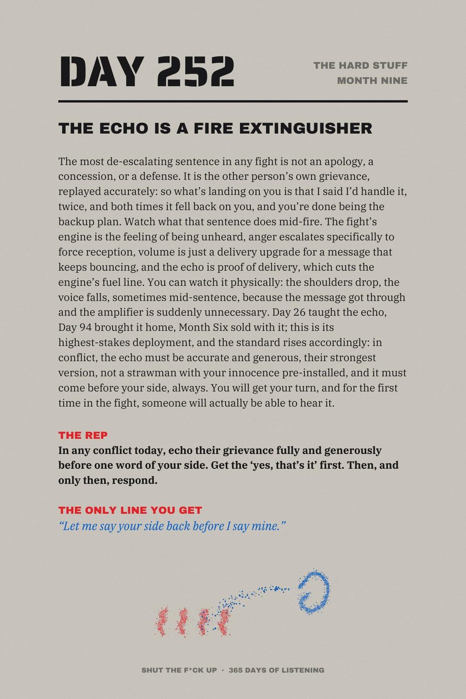 Shut The F*ck Up: Day 252, The Echo Is a Fire Extinguisher, from the month on hard conversations