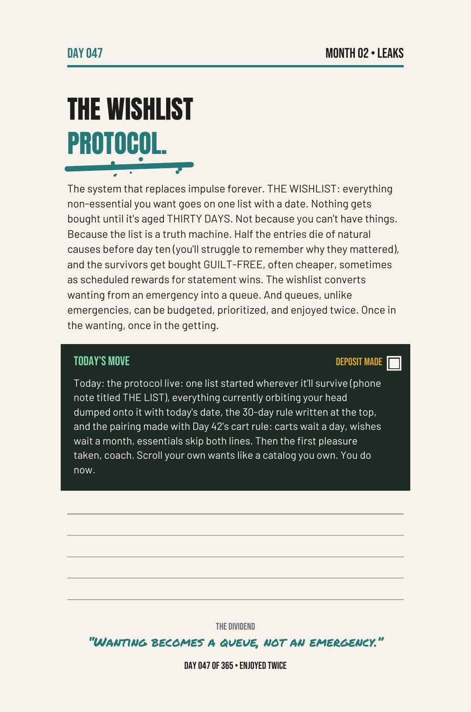 Stack The F*ck Up: Day 047, The Wishlist Protocol, the waiting system that replaces impulse buying