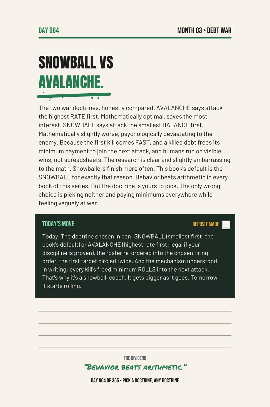 Stack The F*ck Up: Day 064, Snowball Versus Avalanche, comparing the two debt payoff orders