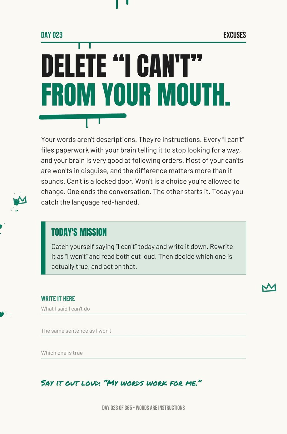 Step The F*ck Up, Day 23: delete I can't from your mouth