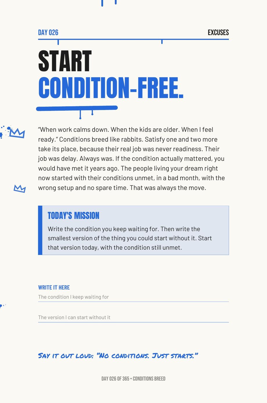 Step The F*ck Up, Day 26: start condition-free