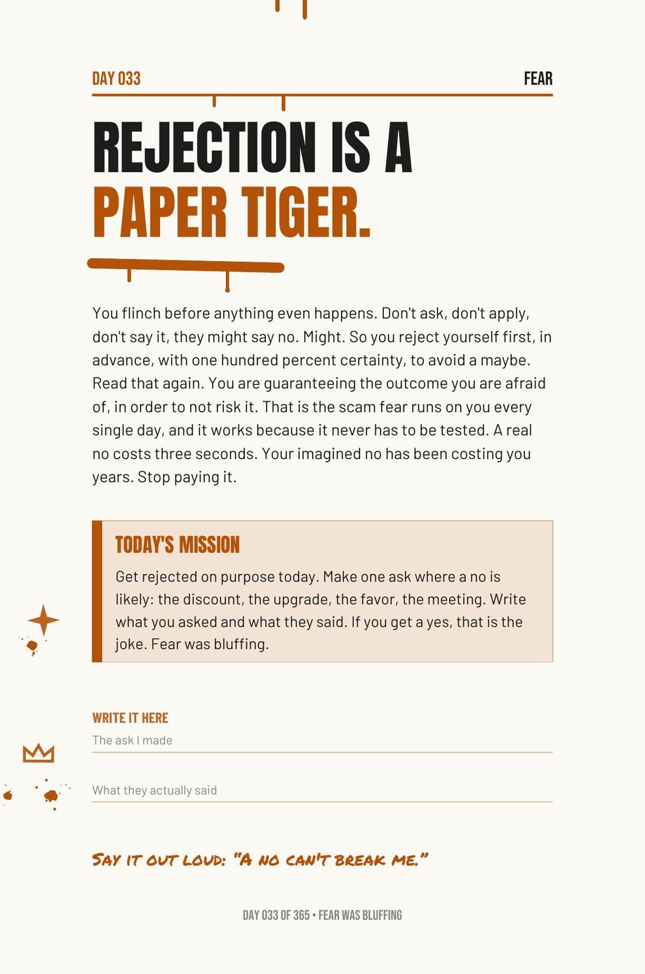 Step The F*ck Up, Day 33: rejection is a paper tiger