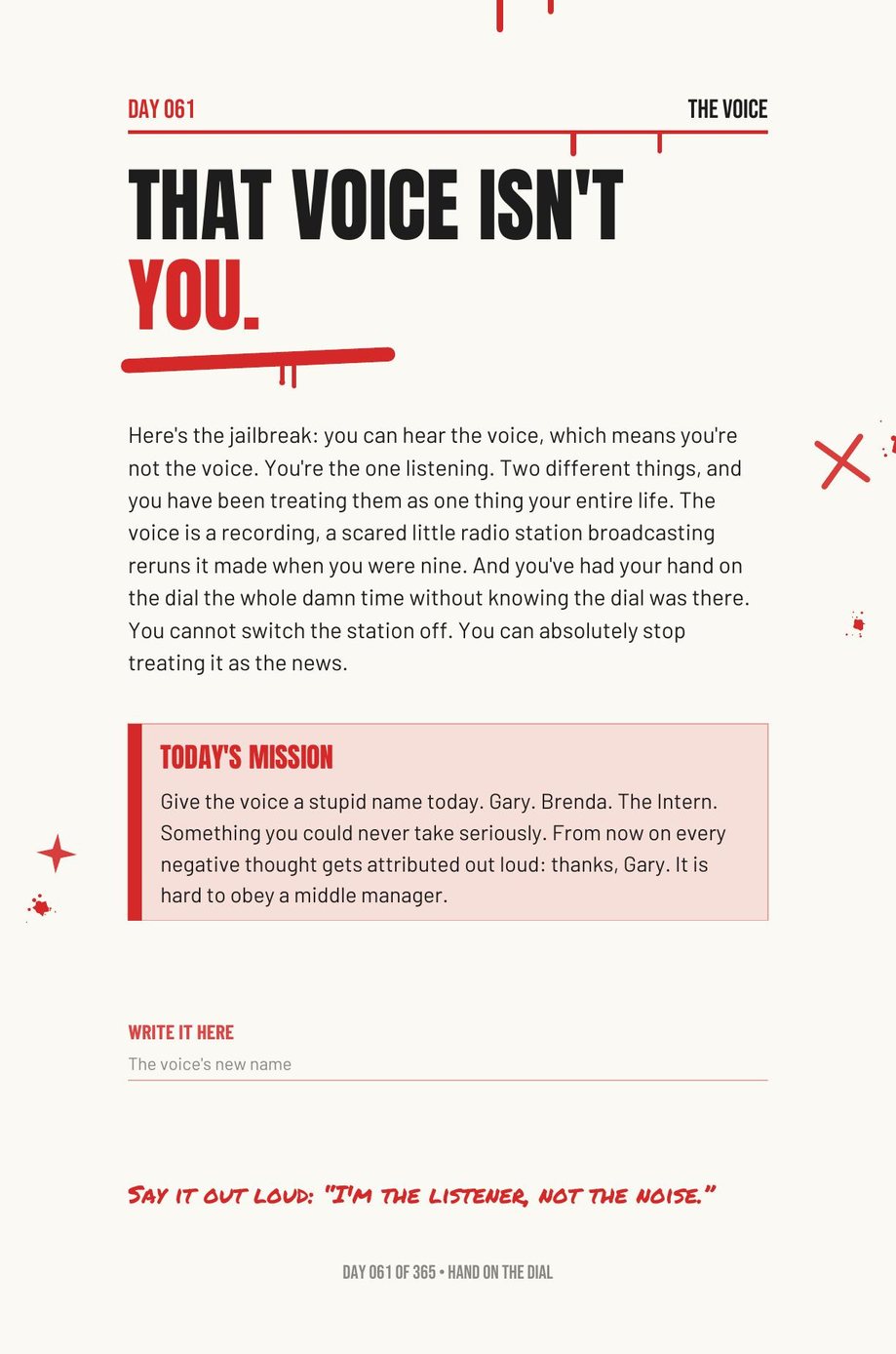 Step The F*ck Up: Day 061, That Voice Is Not You, a page about hearing the inner critic as separate